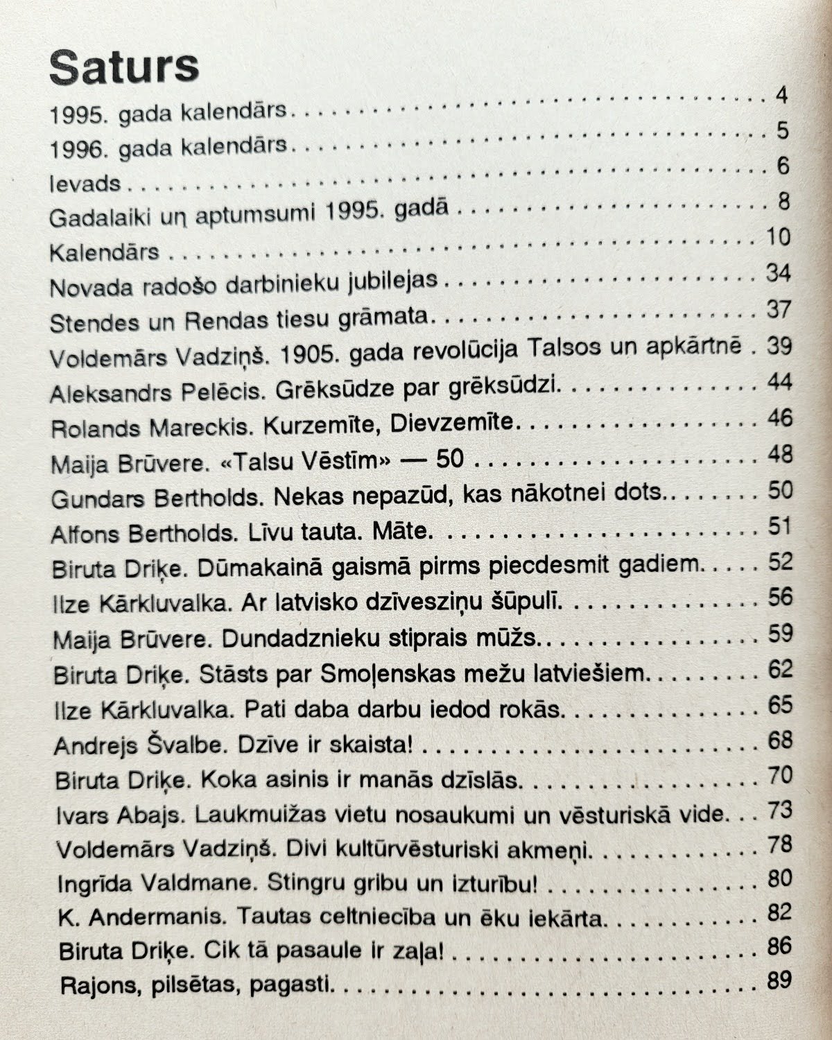 Talsu kalendārs 1995